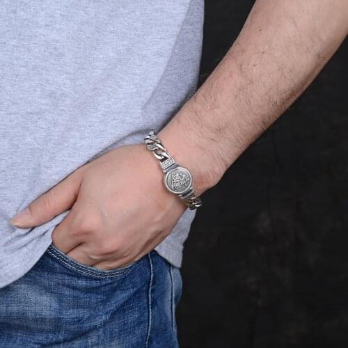 New Domineering Mens Six-character Mantra Turntable Large Bracelet Thick Transfer Personality Retro Fashion Jewelry