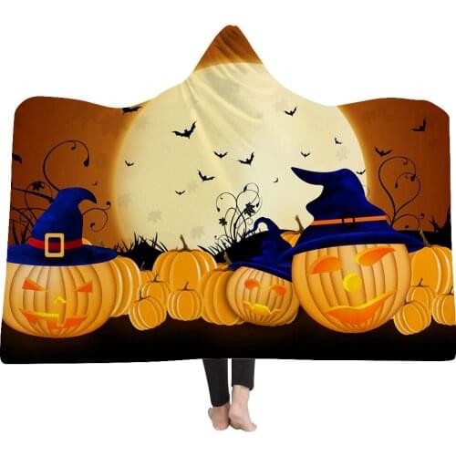 Hooded Blanket Horror Halloween Night Series Haunted House Pumpkin Print Luxury Thickened Fleece Blanket Soft Warm Home Textiles