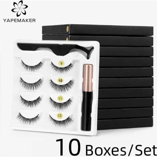 Wholesale 10 Boxes/Set Magnetic Eyelashes Natural False Lashes Magnetic Eyeliner&TweezersSet Reusable Fake Lashes Makeup Tools
