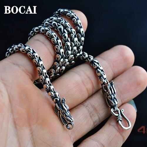 S925 Silver Men Necklace Palace retro original manual fashion domineering Dragon Necklace for man Thai silver Jewelry