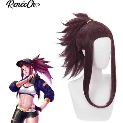 League Of Legends LOL KAD Game Cosplay Akali Wig The Rogue Assassin Long Hair Synthetic Wig For Women