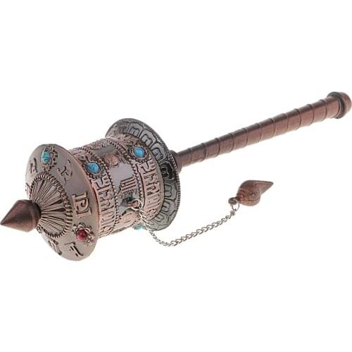 21cm Portable Tibetan Religion Scriptures Pray Buddhist Hand Prayer Wheel