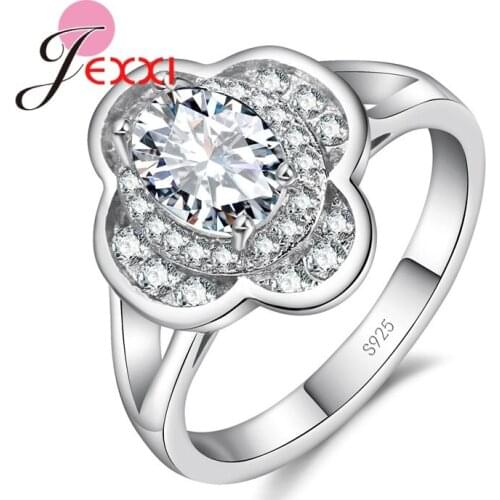 Simple Elegant Cubic Zirconia 925 Sterling Silver Wedding Rings For Women Fashion Flower Shape Proposal Finger Ring Bague