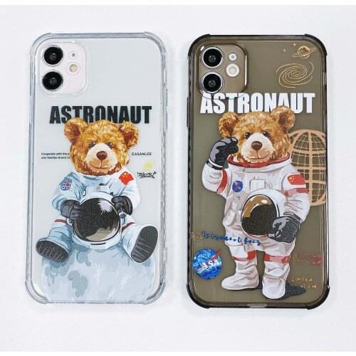 For 11 12 Pro Max Mini Phone Cases Cartoon Astronant Case for iPhone XR X XS Max 7 8 Plus Se 2020 Aircushion Shockproof Cover