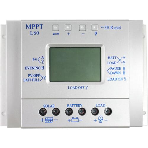 60A Solar Controller 12V 24V Auto with LCD Display Intelligent Solar Charge Controller with Light&Timer Control