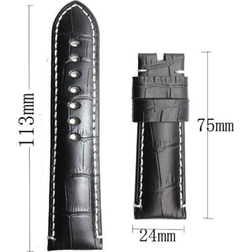 24mm Mens Watch Watchbands Genuine Leather Parnis Watch Strap Black Watches Accessories Parts Watch band with No Clasp