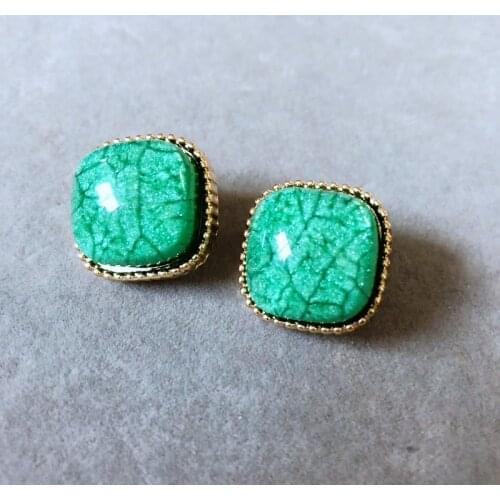 Clip Earrings Square Green No Pierced Hole Gift