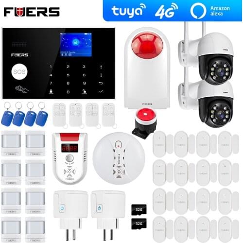 Tuya 4G Wifi GSM Alarm System 3MP Outdoor Camera Alexa App Touch Keypad Smart Home Burglar Alarm System Security Smoke Sensor