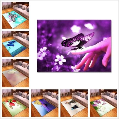 Nordic 3D Butterfly Carpets for Living Room Bedroom Area Rugs Cartoon Child Room Play Mat Soft Flannel Memory Foam Large Carpet