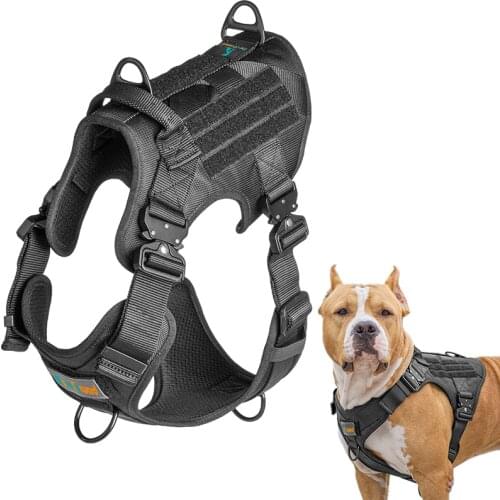 Tactical Dog Training Harness No Pulling Front Clip Leash Adhesion Reflective K9 Pet Working Vest Easy Control Black
