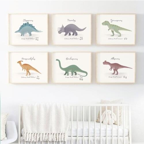 Triceratops Pterosaur Dinosaur Wall Art Canvas Painting Cartoon Nordic Posters And Prints Wall Pictures For Baby Kids Room Decor