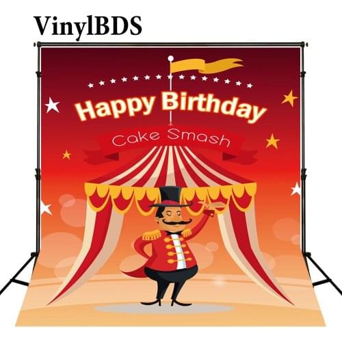 VinylBDS Photography Backdrops Circus Backdrop Cartoon Birthday Background Pastel Red Background Children Birthday Photos