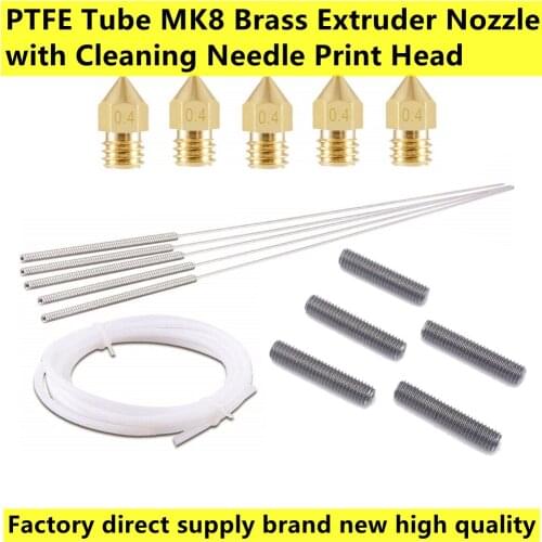 Brand New 3D Printer Parts PTFE Tube MK8 Brass Extruder Nozzle With Cleaning Needle Print Head For 3D Printer DIY Kit