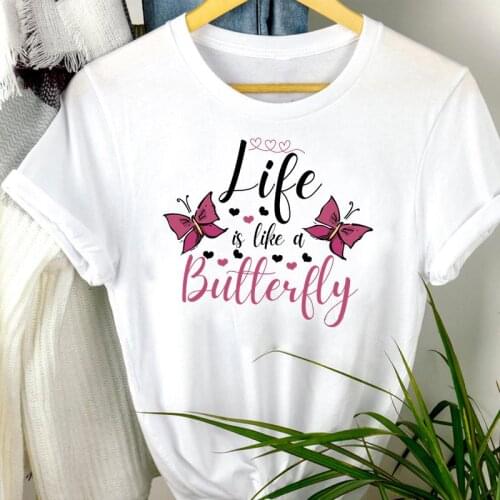 Women Clothes butterfly sweet trend lovely 90s Cartoon Print mujer camisetas Regular Tshirt Female Tee Top Graphic T-shirt