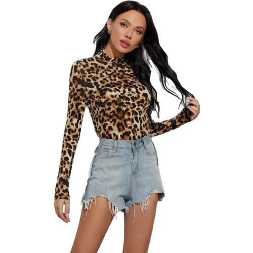 2021 New Women T-Shirts Turtleneck Long Sleeve Tops Tees Loose Leopard Basic Oversized Maxi Autumn Female T Shirt Gift