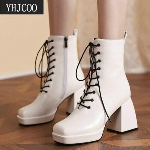 2021 New Women Martin Boots Fashion Comfort Square High Quality PU Ankle Platform Boots Autumn Winter Woman Shoes Plus Size 43