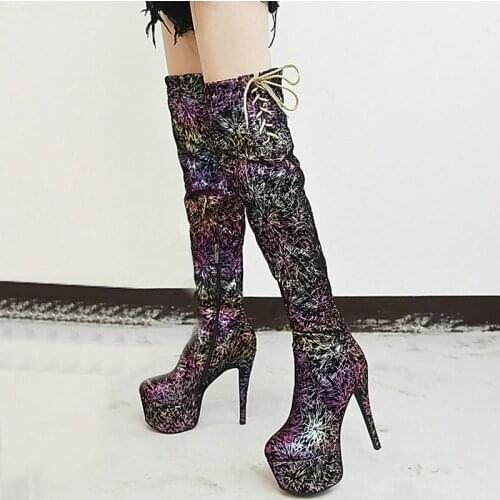 Women Winter Boots Super High Heel Over the Knee Boots Fashion Platform Zipper Boots Autumn Ladies Printed Boots Sexy Fetish