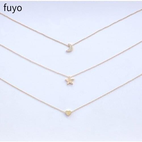 Fuyo 3pcs Simple Heart Moon Star Choker Necklaces Bohemian Pendant Necklace for Women On Neck Bijoux Jewelry Accessories