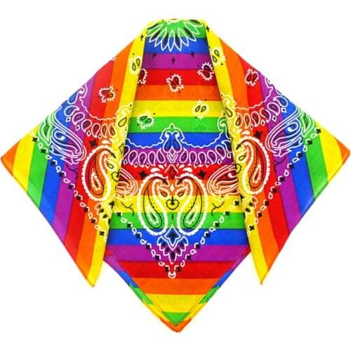 Rainbow Stripes Paisley Floral Women Girl Cotton Pocket Square Scarf Cute Rabbit Ear Headband Bandana Hip-Hop Wristband Neck Tie