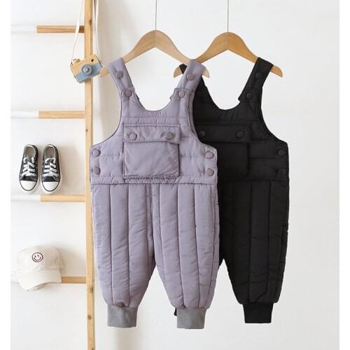 2020 Winter Kids Thicken Overalls Korean Solid Warm Down Cotton Jumpsuits for Boys Girls 1 2 3 4 Years Children Outer Bodysuit