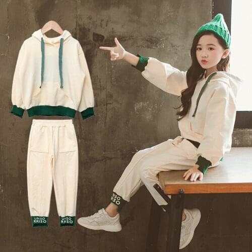 Teenage Hooded Spring Autumn Winter Warm Children Girls Suit Sweater Jeans 2Pcs/Sets Red Clothing Kids Sport School High Quality