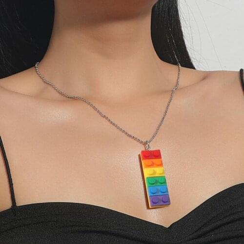 2020 Ins Cute Gay Pride Rainbow Blocks Necklace Gay and Lesbian Pride Silver Color Punk Jewelry Couple girlfriends necklace gift