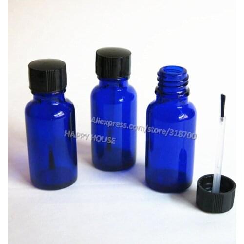 360 x 20ml Cobalt Blue Glass Cosmetic Packaging Container, 2/3 oz Bottle with Lined Brush Cap for Nail Polsh & Other Oil Use