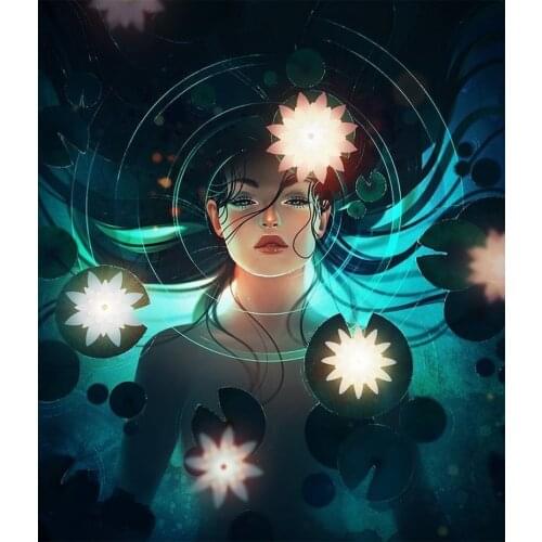 5D DIY Poured Glue Diamond Painting Kit Scalloped Edge Beautiful Women With Long Hair Home Wall Decoration Unique Handcraft Gift