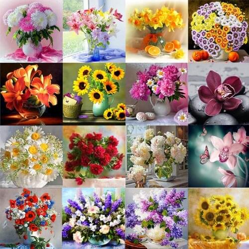 Sale 5D DIY Diamond Painting Flower Vase Cross Stitch Kit Full Drill Embroidery Mosaic Art Picture of Rhinestones Gift Decor