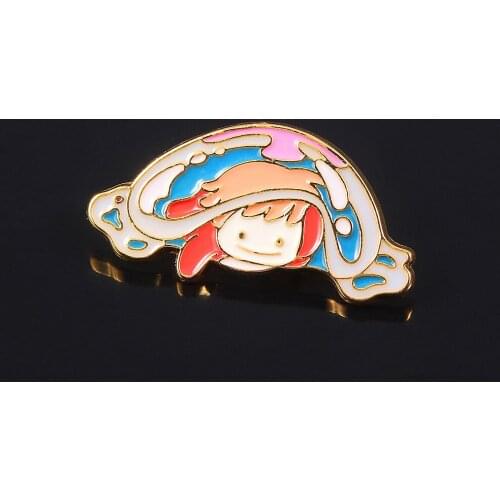 Anime Cute Ponyo Enamel Metal Pins Underwater Goldfish Princess Badge Brooch for Women Men Kids Jewelry