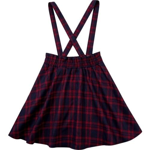 Kids Pleated Mini Plaid Skirts For Girls Overalls Cross Back Suspender Skirt With Wide Shoulder Straps Student Uniform Skirts