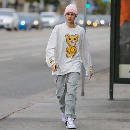 DREW Long sleeve T-shirt 100% Cotton T Shirt Men O-neck T-shirt Male Womens tshirt High Quality Tops HOUSE JUSTIN Brand Smiley