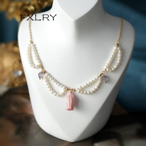 FXLRY Delicate Original Handmade Natural Pearl Lily of the Valley Crystal Simple Wear Chain Necklace For Women Je