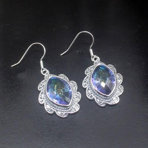 Gemstonefactory Big Promotion Single Unique 925 Silver New Mystical Fire Topaz Women Ladies Gift Dangle Drop Earrings 20213668