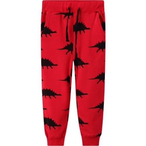 Jumping Meters Cartoon Boys Cotton Pants Spring Autumn Red Dinosaur Pattern Trousers Casual Children Clothing