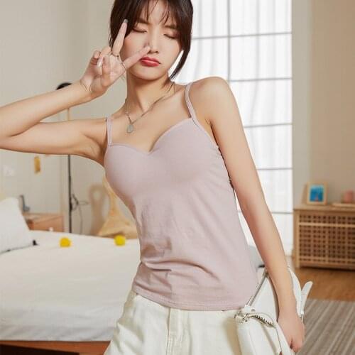 Ice porcelain cotton knit solid color with chest pad sling deep V-neck slim sexy bra one-piece vest women