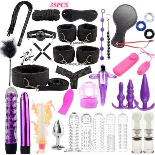 Adult Toys SM Sex Products Bondage Gear Women Sex Toy Set Handcuff Anal Plug Vibrator Dildo Sextoy Sex Shop Sex Toys for Couples