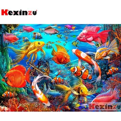 Full Square/Round Drill 5D DIY Diamond Painting"Underwater fish party"3D Embroidery handcraft work Cross Stitch Home Decor