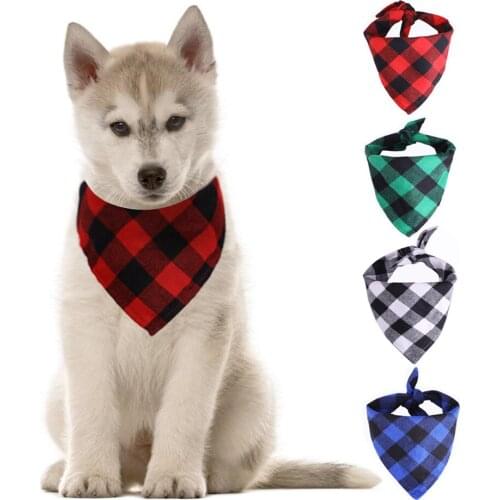Classic Red Green Blue White Plaid Pet Bibs Scarf Cotton Double Thickening Pet Bandana for Small Large Cats Dogs