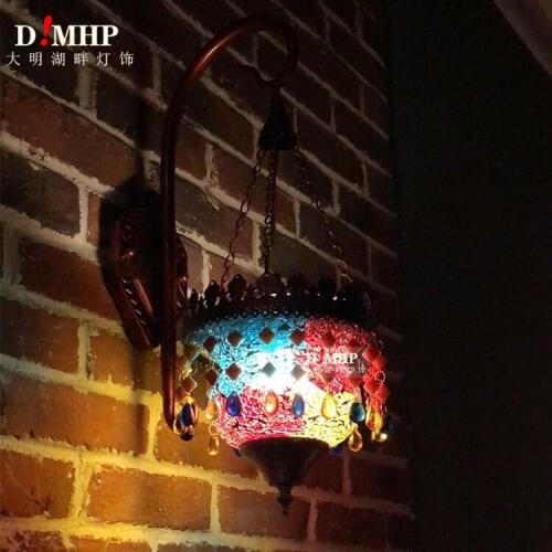 Coffee bedroom bedside mirror headlamp color warm corridor coffee shop retro decoration Southeast Asia wall lamp