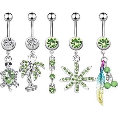 Stainless steel Hot Fashion Green Animal Tortoise Piercing Jewelry with crystal Navel Rings Water Drop Belly Ring