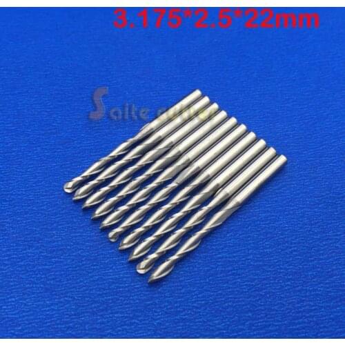 New 10pcs 1/8'' Carbide Two Double Flute CNC Bit Ball Nose End Mill 2.5mm x22mm Free Shiping