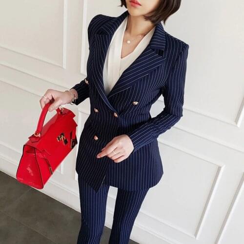 Work pant suits for women Overalls formal pant suits Office lady OL striped suit & pencil pants two-piece suit blazer set women