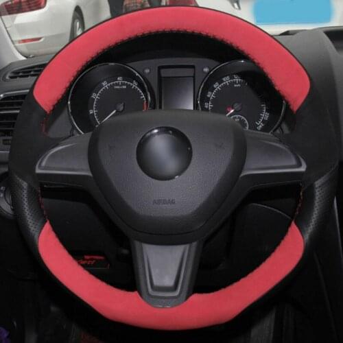 Top Leather Steering Wheel Hand-stitch on Wrap Cover For Skoda Yeti 2014-2016
