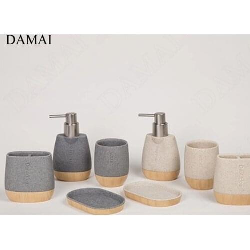 Creative Resin Stone Texture Bathroom Accessories Set Nordic Modern Wood Grain Five Piece Set Shower Accessories Home Decoration
