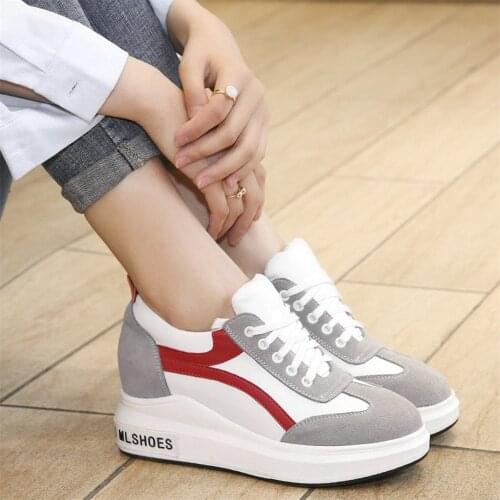 Travel Sports Shoes Women Lace Up Genuine Leather Wedges High Heel Ankle Boots Female Round Toe Fashion Sneakers Casual Shoes