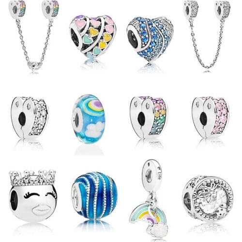 2018 Spring 100% Real 925 Sterling Silver Charms Multi-Color Hearts Charms Fit Original Brand Bracelet Bead Diy Jewelry