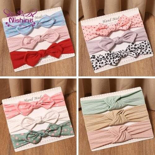 3pcs/lot Lovely Print Bowknot Baby Girls Hairband Fashion Handmade Donut Elastic Headband Toddler Headwear Kids Hair Accessories