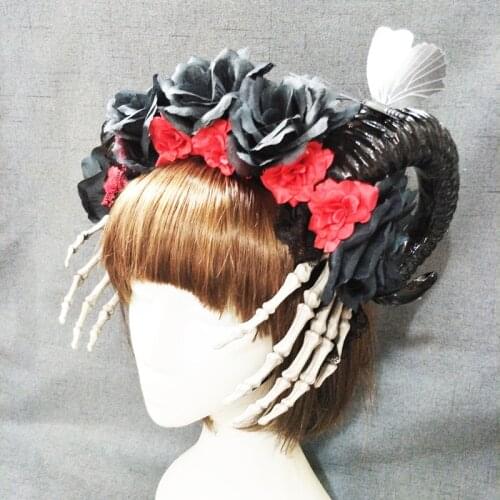 Steampunk Horn Flower Headband Fancy Halloween Hand Skeleton Hair Band Party Magical Decor Hair Accessories Gothic