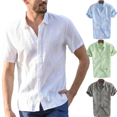 2020 Fashion Mens Short Sleeve White Shirt Summer Cool Loose Casual Turn-down Collar Shirts Tops Solid Soft Blouse hot